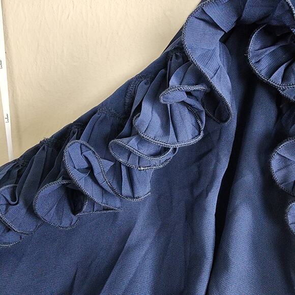 NEW Lulus Splendid Charisma Navy Ruffled Pleated One Shoulder Midi Dress - Picture 11 of 16